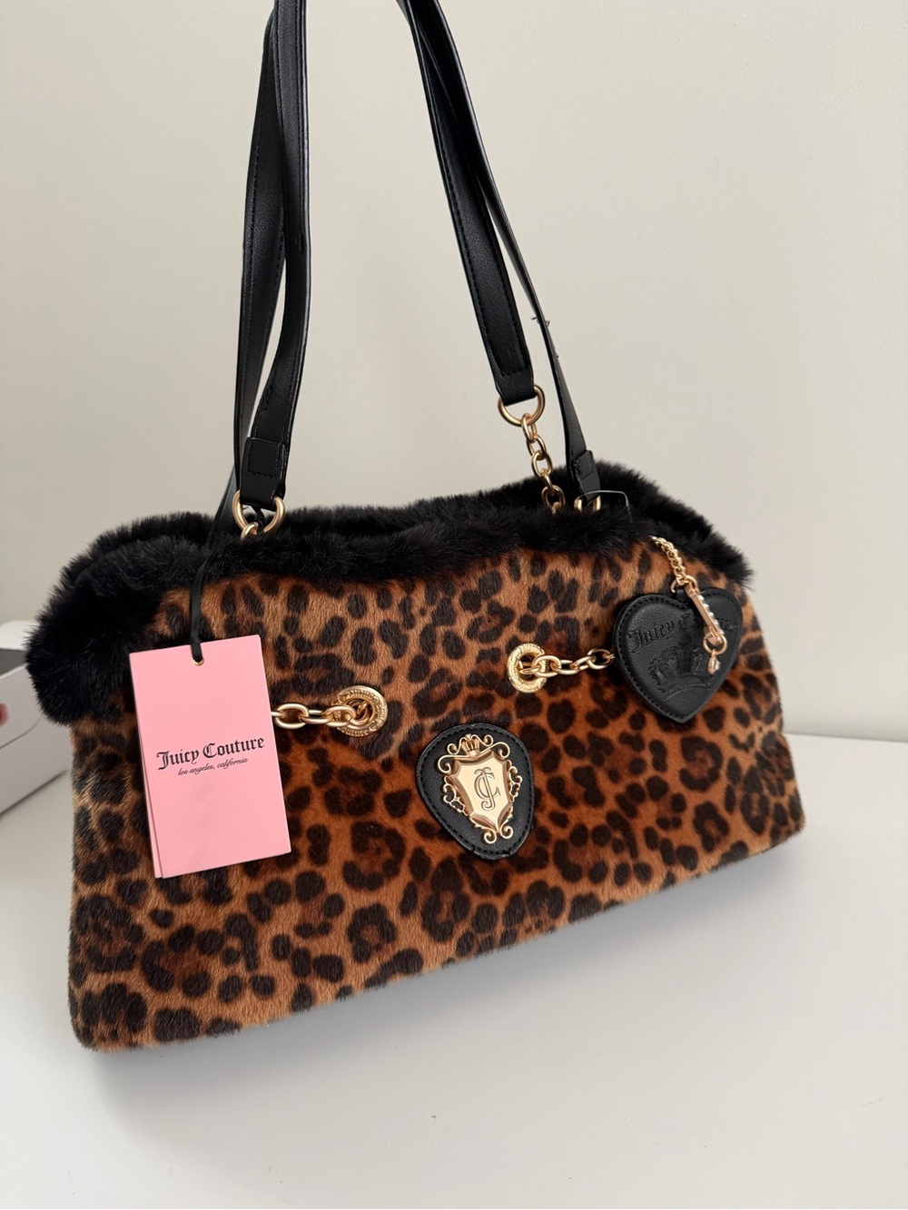 Juicy Couture Leopard Faux Fur Shoulder Bag with Blac… - Gem